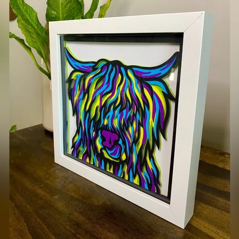 3D Highland Cow Multicolor Shadowbox